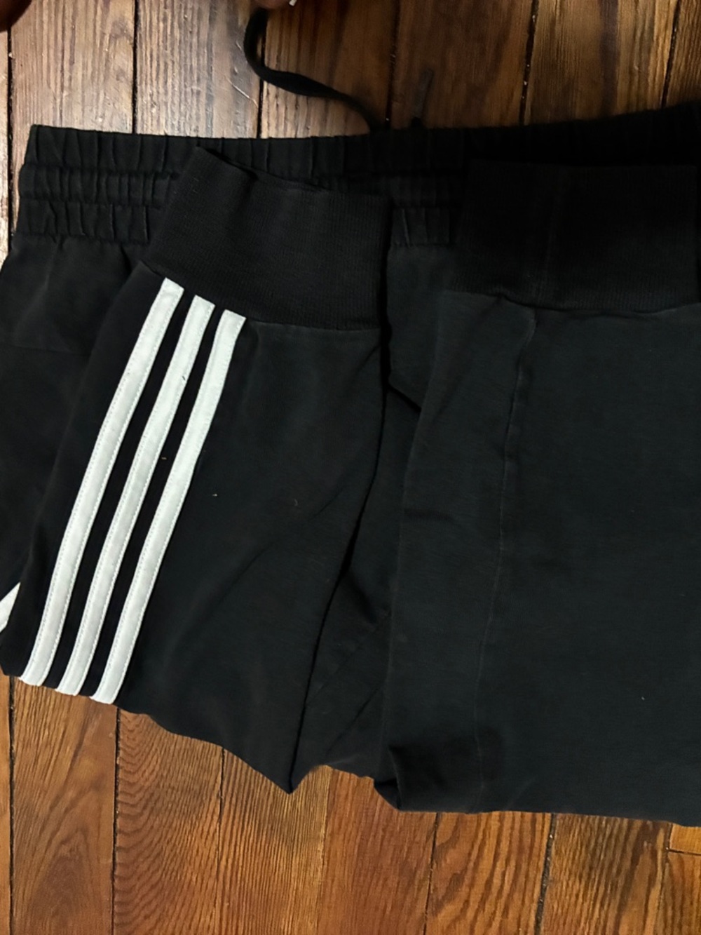 adidas Black Cropped Athletic Pants with White Stripes